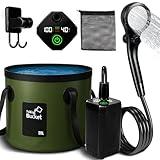 Motivekit™ Portable Camping Shower | 5.3 Gallons Foldable Bucket, 6000mAh Rechargeable Shower Pump, 6' 7" Filtered Shower Head, Summer Beach Outdoor Showering Hiking Pet Bath RV Car Wash Water Plant
