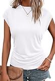 Bliwov Womens Summer Cap Sleeve Tops Business Casual Crewneck T Shirts Trendy Outfits Beach Vacation Clothes Fashion Blouses XL White