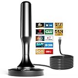 HIDB TV Antenna for Smart TV Indoor, Strong Magnetic Base Indoor TV Antenna for Easy Installation, Long Range Reception HD Antennas for TV Indoor 4k 1080P Channels-10ft Long Cables (Black)