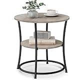 VASAGLE Side Table, 2-Tier Round End Table, Nightstand with Steel Frame for Small Spaces, Living Room, Bedroom, Heather Greige and Ink Black