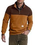 JMIERR Men's Sweater Classic Color Block Quarter Zip Pullover Casual Long Sleeve Stand Collar Quilted Sweatshirt, M, Camel