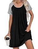Ekouaer Sleep Shirts for Women Short Sleeve Nightshirts Pleated Nightgowns Loose Fit Night Dress Soft Sleepwear Black 3XL