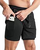 Aolesy Men’s 2 in 1 Running Shorts 5 Inch Workout Gym Athletic Shorts for Men Quick Dry Lightweight Training Shorts with Pockets Black