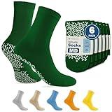 TenderGentle Hospital Socks with Grips for Men and Women - 6 Pairs of Green Medium Grippy Socks for Elderly - Hospitals, Nursing Homes, and Long Term Care Facilities - Soft and Stretchy
