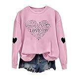 Valentines Day Sweater Women Casual Heart T Shirt Vday Sweater Women Cotton Sweaters for Women 2023 Cotton Oversized Sweatshirts for Women Sudadera De Mujer Fall Picture Outfits for Women 2024 Pink