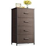 ODK Dresser for Bedroom with 4 Storage Drawers, Small Dresser Chest of Drawers Fabric Dresser with Sturdy Steel Frame, Dresser for Closet with Wood Top, Brown