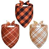 Agroon Fall Dog Bandanas Large 3PCS, 6 Pattern Thanksgiving Scarf for Boy and Girl, Plaid and Stripe Triangle Reversible Bibs Breed for Puppy Pets