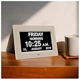 3 Colors Extra Large Impaired Vision Digital Clock with Day and Date for Elderly Calendar Day Clock Auto Dimmable Clock with Non-Abbreviated Year & Month Alarm Clock (7 inch White)