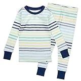 HonestBaby 2-Piece Pajamas Sleepwear PJs 100% Organic Cotton for Infant Baby and Toddler Boys, Unisex, Rainbow Stripe Blues, 24 Months