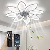 SPEVCH 35" Ceiling Fans with Lights Remote, Modern Ceiling Fans with Lights, Bladeless Ceiling Fans Light, Low Profile Ceiling Fan with Light, Flush Mount Ceiling Fan for Bendroom (White)