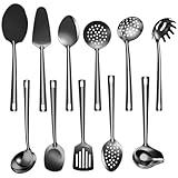 Lazycorner Cooking Utensil Set 11 Pcs Stainless Steel Kitchen Utensils Set Wok Utensils Kitchen Tool Set Spatula Set Heat Resistant Metal Kitchen Tools Ergonomic HandleEasy to Clean Dishwasher Safe