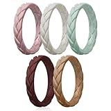 Egnaro Leaves Silicone Engagement Rings For Her, Womens Breathable Rubber Wedding Bands, Thin Bridal Jewelry Set For Gym Workout