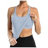 JEUROT Workout Tank Tops for Women with Built in Bra Sleeveless Yoga Racerback Top Padded Sports Bra Fitness Running Shirts (Light Blue, S)