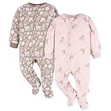 Gerber Baby Girls Flame Resistant Fleece Footed Pajamas 2-Pack, Pink Brown Deer