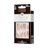 KISS Classy Premium Press On Nails, 'Gorgeous', White, Long Length, Square Shape, Includes 30 Fake Nails, 2g Pink Gel Nail Glue, 1 Manicure Stick, 1 Mini File