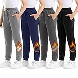 Rolimaka 4 Pack Boys Sweatpants Soft Fleece Lined Youth Basic Athletic Jogger Sweatpants with Pockets Thermal Track Pants L