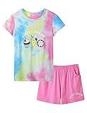 Beezizac Girls Sleepover Theme Matching Pajamas Size 12-100% Cotton Summer Short Sleeve Tween Kids Jammies Set PJS Pal Donut