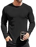 COOFANDY Long Sleeve Shirts for Men Thermal Underwear Slimming Crewneck Sweater Base Layers Knitted Pullover Fall Outfits Black