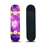 Skateboard,31 x 8 Inch Complete Skateboard, 8-Layer Maple Wood Deck Double Kick Standard Skateboards for Kids, Teens, Adult, Beginner (Sky-ZS)