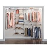 Rubbermaid Configurations Deluxe Custom Closet Kit, 4-8Ft. Adjustable Metal Wire Shelving, White Finish, Expandable Organization System, Hardware Included, for Home Closet/Pantry/Laundry/Mudroom