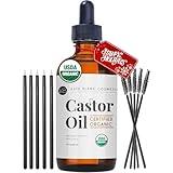 Kate Blanc Cosmetics Organic Castor Oil (4oz). 100% Pure, Cold Pressed, Hexane Free in a Glass Bottle. Stimulate Growth for Eyelashes, Eyebrows, Hair. Skin Moisturizer & Oil Cleanse with Starter Kit