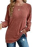 Saloogoe Womens Tops Casual Long Sleeve Shirts Crewneck Tunic Sweatshirts Fall Clothes 2024 M Caramel