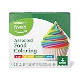 Amazon Fresh, Assorted Food Coloring, 1.2 Fl Oz (Pack of 4) (Previously Happy Belly, Packaging May Vary)