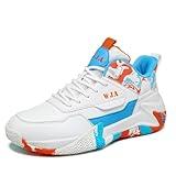 WJA Men's Basketball Shoes Lightweight and Breathable Running Shoes Anti-Slip Outdoor Sports Shoes Blue-White