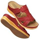 SHIBEVER Womens Sandals Wedge Comfortable: Orthopedic Wedge Sandalias Women - Slip on Platform Sandals Red Size 11