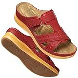 SHIBEVER Womens Sandals Wedge Comfortable: Orthopedic Wedge Sandalias Women - Slip on Platform Sandals Red Size 9