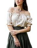 Women Renaissance Tops Puff Sleeve Off Shoulder Medieval Peasant Blouse Apricot S