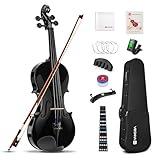 Vangoa 4/4 Full Size Beginner Violin Set, Acoustic Violin for Adults, Teens and Children over 11, Violin Beginner Set (with Hard Case, Rosin, Shoulder Rest, Bow, Spare Strings, Mutes and Black Set)