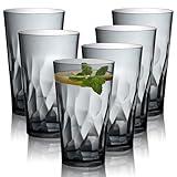 JGIRL Unbreakable Plastic Drinking Glasses, Set of 6, Shatterproof Drinking Cups, Plastic glass cup,16 oz plastic Tumbler Cups,Dishwasher Safe (Grey)