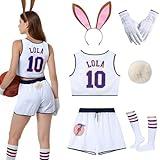 Halloween Costume for Women Space Bunny Cheer Costume Basketball Jersey Outfit 6 Piece Cheerleading Set with Bunny Headband Tail Socks Gloves