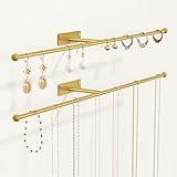 Josmimic Wall Hanging Jewelry Organizer: 12.6'' Necklace Holder for Earring, Bracelet, Rings, Hairband, Glasses, Gold 2-Pack, Screws Included