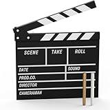 Movie Film Clapboard Hollywood Wooden-Clapper Board Directors Photography Studio Video TV Clapper Board with Erasable Pen Movie Theater Props Decor，Black Clap Board 10.5 X 11.7 inches (Black)
