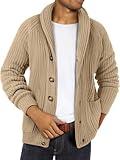 Ryannology Mens Shawl Neck Cardigan Sweater Cable Knit Zip Up Closure with Pockets Winter Sweaters Outerwear