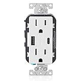 Leviton T5633-W Type A & Type-C USB In-Wall Charger with 15A Tamper-Resistant Outlet, USB Charger for Smartphones and Tablets, Not for Laptops, White