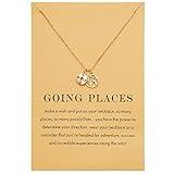 Zealmer Dainty Yellow Gold Plated Compass World Map Pendant Necklace Graduation Gift for Friends