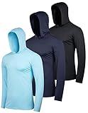 3 Pack: Men’s Quick Dry Fit Moisture Wicking Long Sleeve Fishing Active Athletic Hoodie Performance Hooded TShirt Workout Running Gym Sports Casual Sweatshirt UPF 50 Outdoor Hiking-Set 6, Large