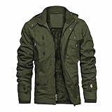 CHEXPEL Mens Cotton Military Jackets with Removable Hood Casual Winter Coat Windproof Work Outerwear Jackets Army Green 2XL