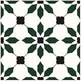 MORCART 8" x 8" Peel and Stick Floor Tile, 40 PCS Self-Adhesive DIY Vinyl Flooring for Renters, Removable and Waterproof Tile Sticker for Bathroom, Kitchen, Staircase(Black Green)