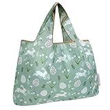 allydrew Large Foldable Tote Nylon Reusable Grocery Bags, Easter Bunny