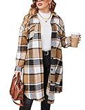 IN'VOLAND Womens Plus Size Flannel Plaid Shirts Long Sleeve Lounge Lapel Boyfriend Button Down Tartan Long Jacket Coats 26W