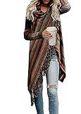 GOLDSTITCH Women's Open Front Knited Loose Crew Neck Fringe Sweater Outwear XL
