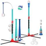 3-in-1 Baseball Set Kids Sports Toy: Hanging Batting Tee + Stand Set for Toddlers & Youth Adjustable Height with Auto Ball Launcher 6 balls 2 Bats Outdoor&Indoor Toys Birthday Gifts for 3-12 years old