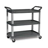 Rubbermaid Commercial Products Heavy Duty 3-Shelf Rolling Service/Utility/Push Cart, 300 lbs. Capacity, Gray, for Foodservice/Restaurant/Cleaning (FG409100GRAY)