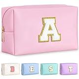 TOPEAST Christmas Gifts - Preppy Makeup Bag, Stocking Stuffers for Girls Women | Personalized Initial Makeup Pouch | Leather Waterproof Cosmetic Bag | Christmas Birthday Gifts for Daughter (Letter A)