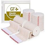 Premium Elastic Bandage Wrap (3" 4 Pack) - Hook & Loop Fasteners at Both Ends - Latex Free Hypoallergenic Compression Roll - Reusable Bandages for Waist, Legs, Elbow & Knee Wrap