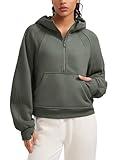 CRZ YOGA Womens Fleece Lined Half Zip Hoodies Pullover Oversized Long Sleeve Casual Workout Sweatshirts with Thumb Holes Light Army Green Medium